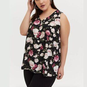 Torrid Floral Tank Top 2X Sleeveless Blouse V Neck Georgette Plus Size